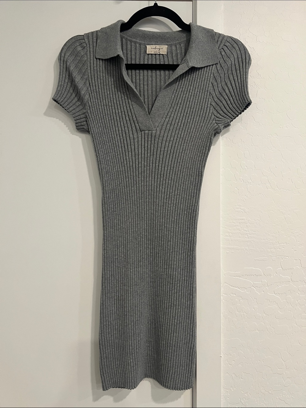 Audrey 3+1 Gray Ribbed Polo Knit Midi Dress